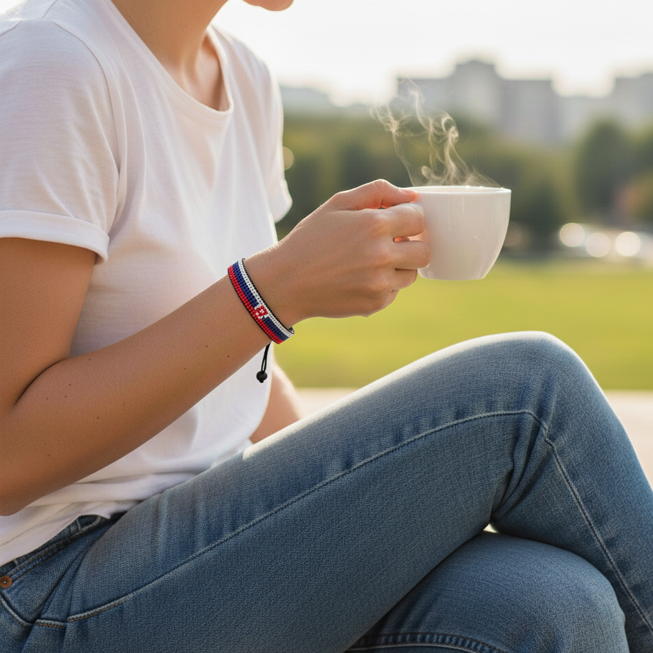 Armband mit der Flagge der Slowakischen Republik: Verstellbares Seilarmband im Boho-Stil für Damen und Herren