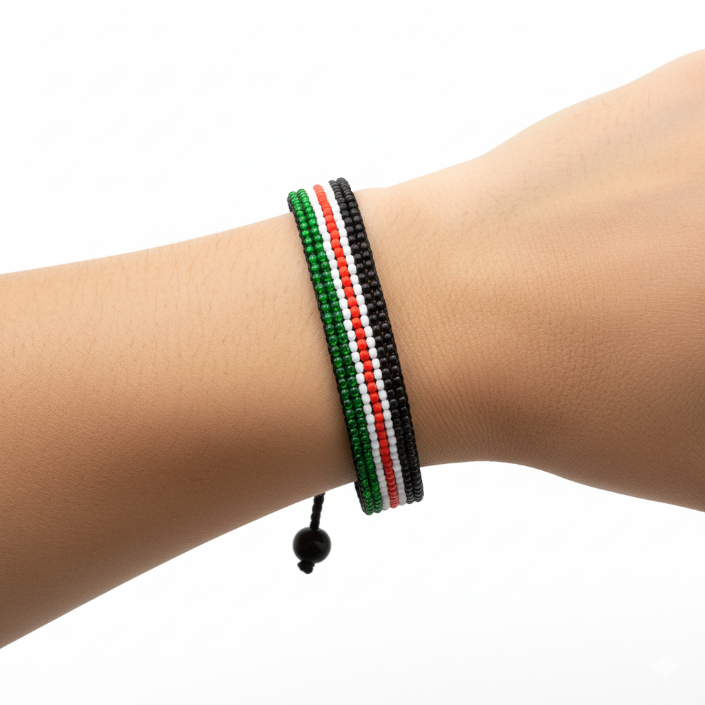 Südsudan-Flaggenarmband: Handgefertigtes, verstellbares Perlenarmband im Boho-Stil mit patriotischem Design