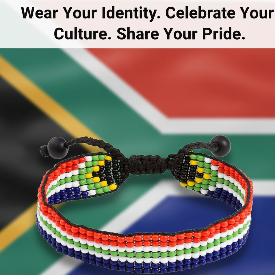 South Africa Flag Bracelet: Handmade, Adjustable Beaded String, Unisex Boho Jewelry
