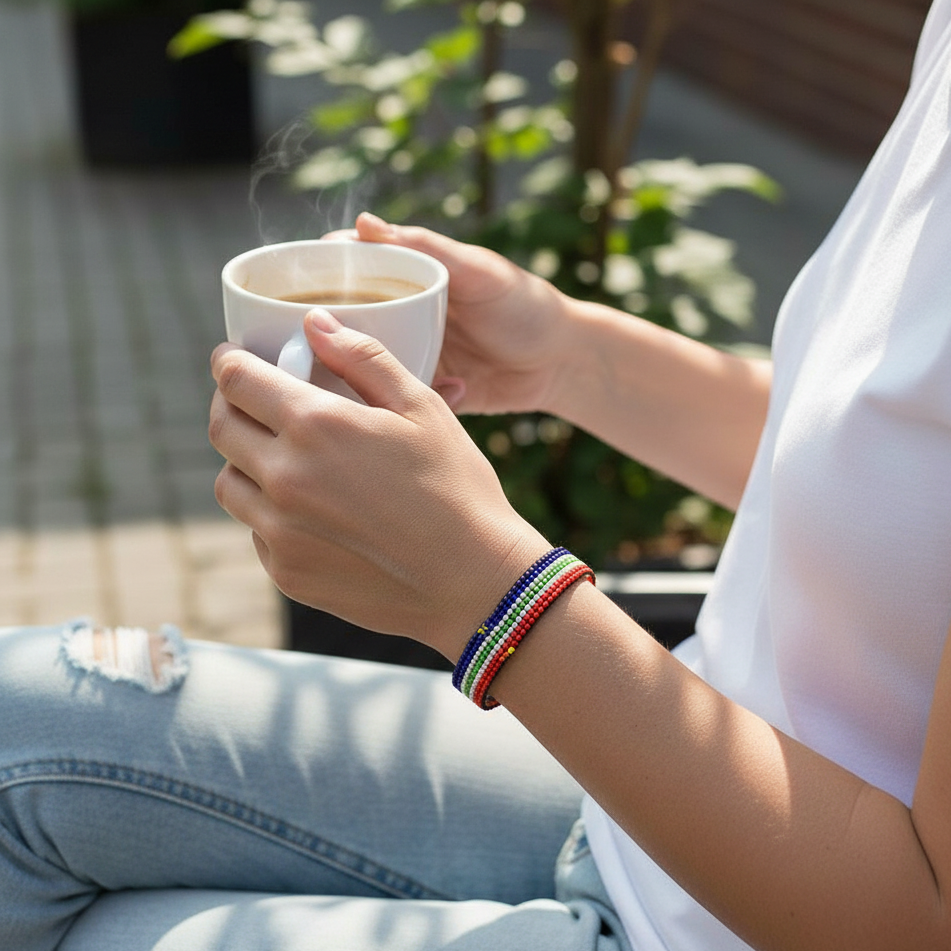 South Africa Flag Bracelet: Handmade, Adjustable Beaded String, Unisex Boho Jewelry