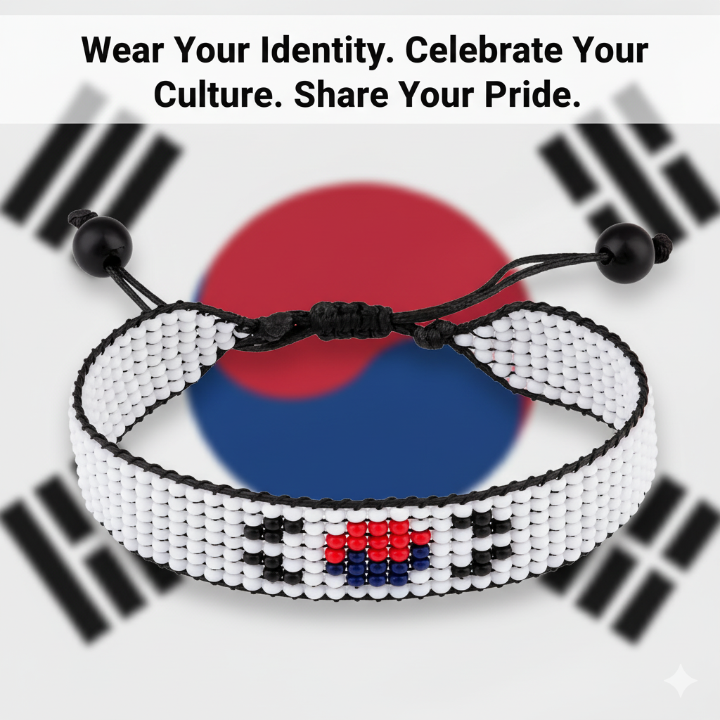 Bracelet Drapeau Corée du Sud : Bracelet Corde Ajustable Style Bohème pour Femmes et Hommes