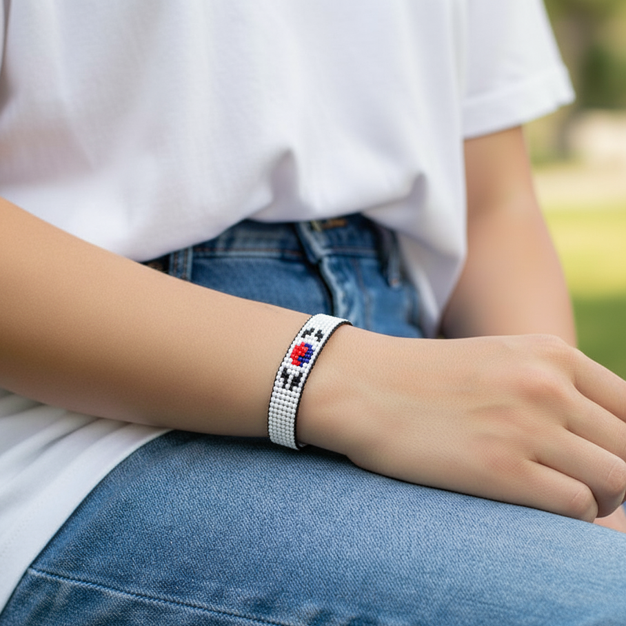 Bracelet Drapeau Corée du Sud : Bracelet Corde Ajustable Style Bohème pour Femmes et Hommes