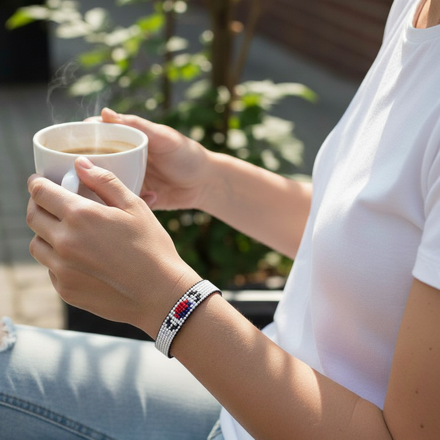 Bracelet Drapeau Corée du Sud : Bracelet Corde Ajustable Style Bohème pour Femmes et Hommes