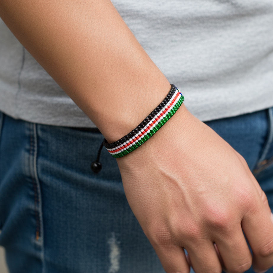 Südsudan-Flaggenarmband: Handgefertigtes, verstellbares Perlenarmband im Boho-Stil mit patriotischem Design