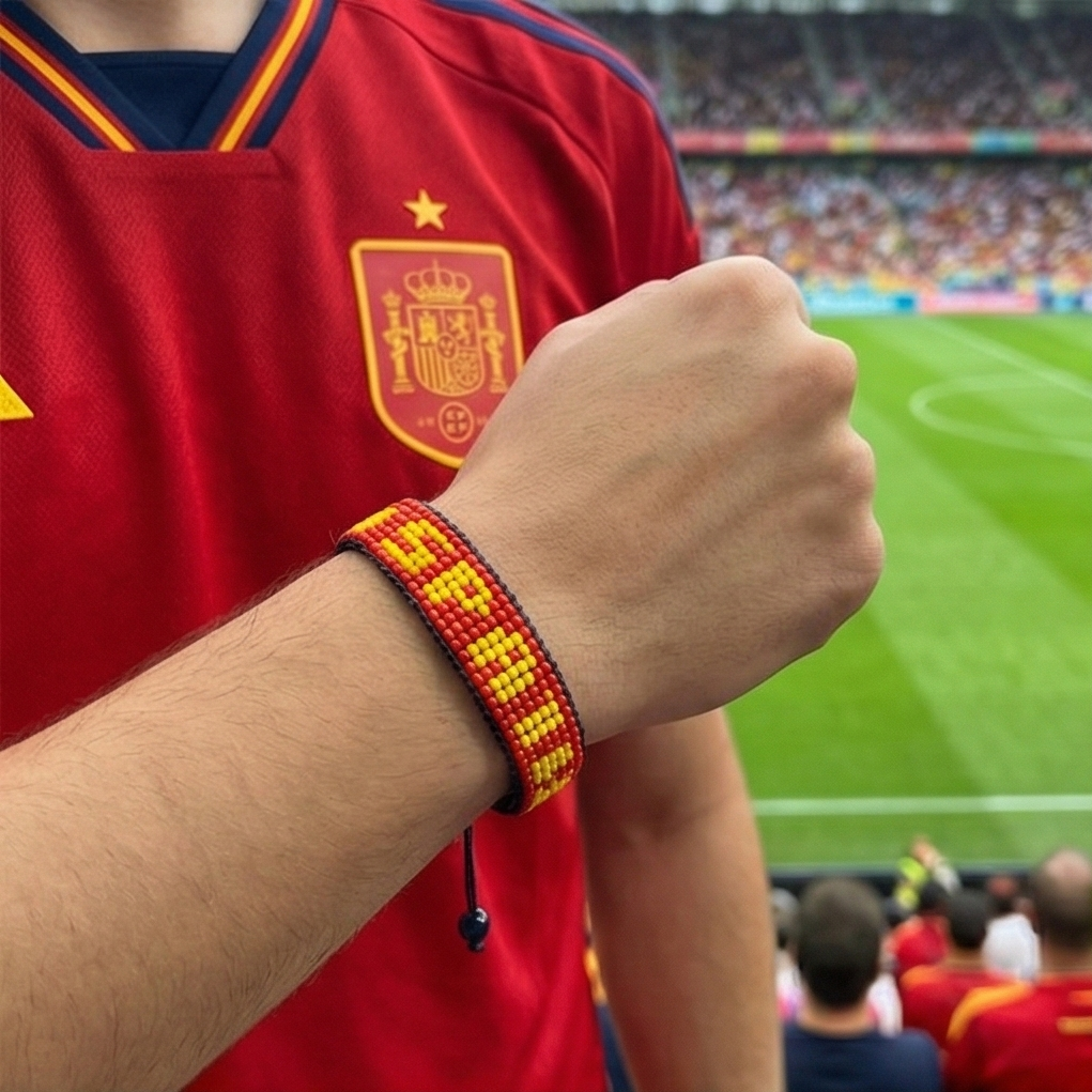 Bracelet perlé drapeau Espagne Coupe du Monde 2026 – Fait main et ajustable