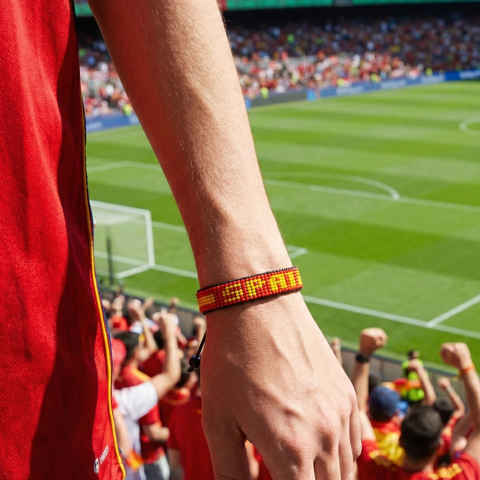 Bracelet perlé drapeau Espagne Coupe du Monde 2026 – Fait main et ajustable