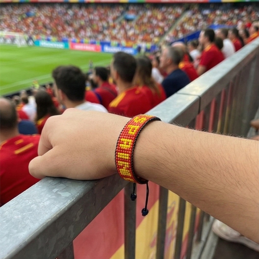Bracelet perlé drapeau Espagne Coupe du Monde 2026 – Fait main et ajustable