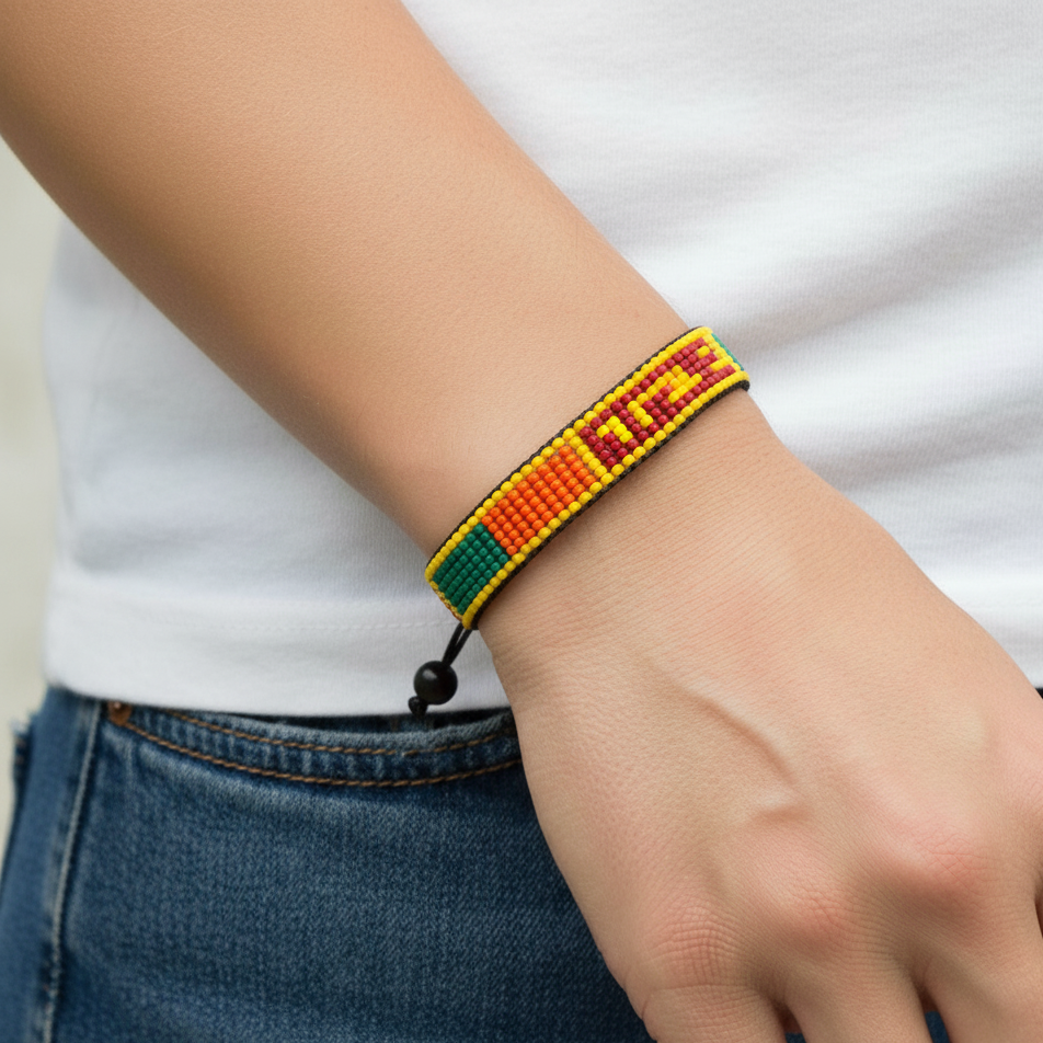 Sri Lanka Flag Bracelet: Adjustable, Boho Style Rope Bracelet for Women & Men