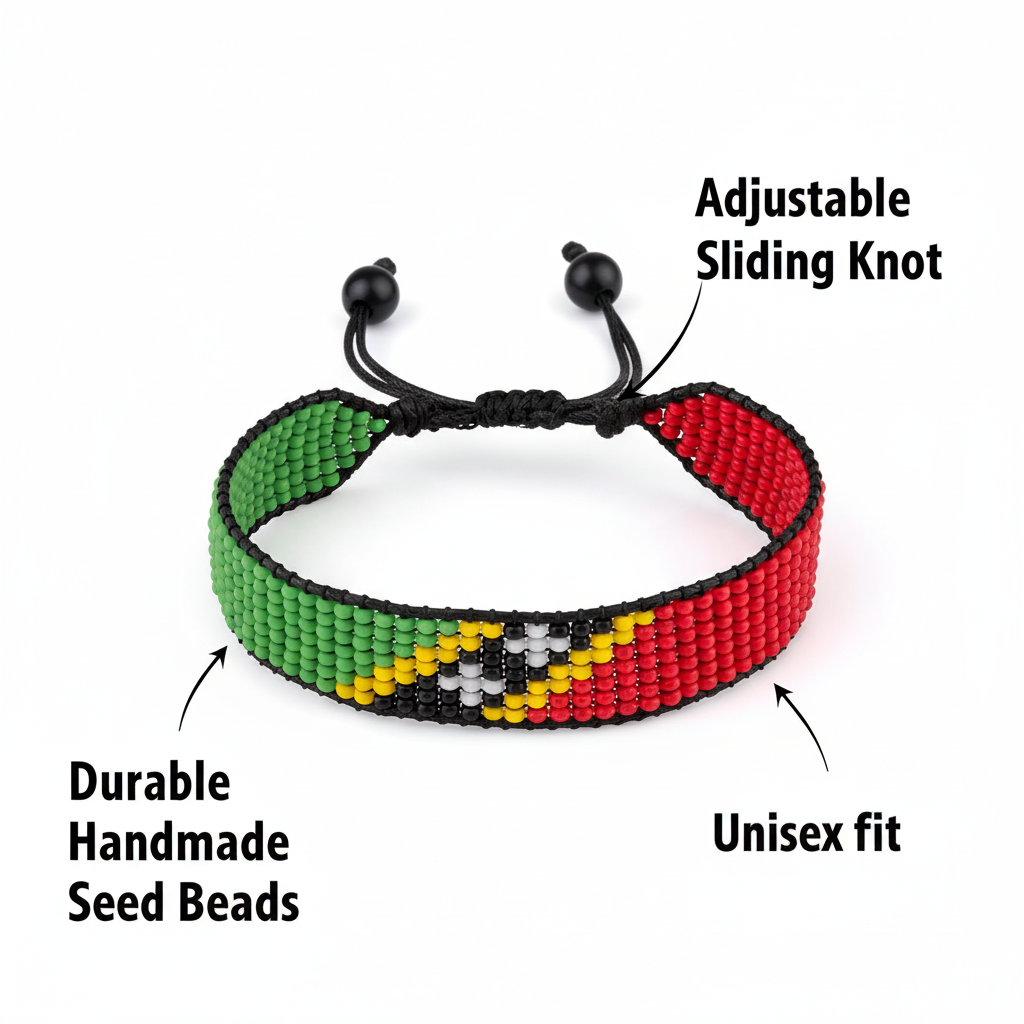 St. Kitts and Nevis Flag Bracelet: Adjustable, Boho Style Rope Bracelet for Women & Men