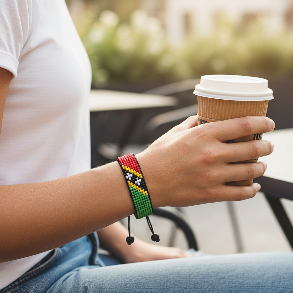 St. Kitts und Nevis Flaggenarmband: Verstellbares Boho-Stil Seilarmband für Damen & Herren