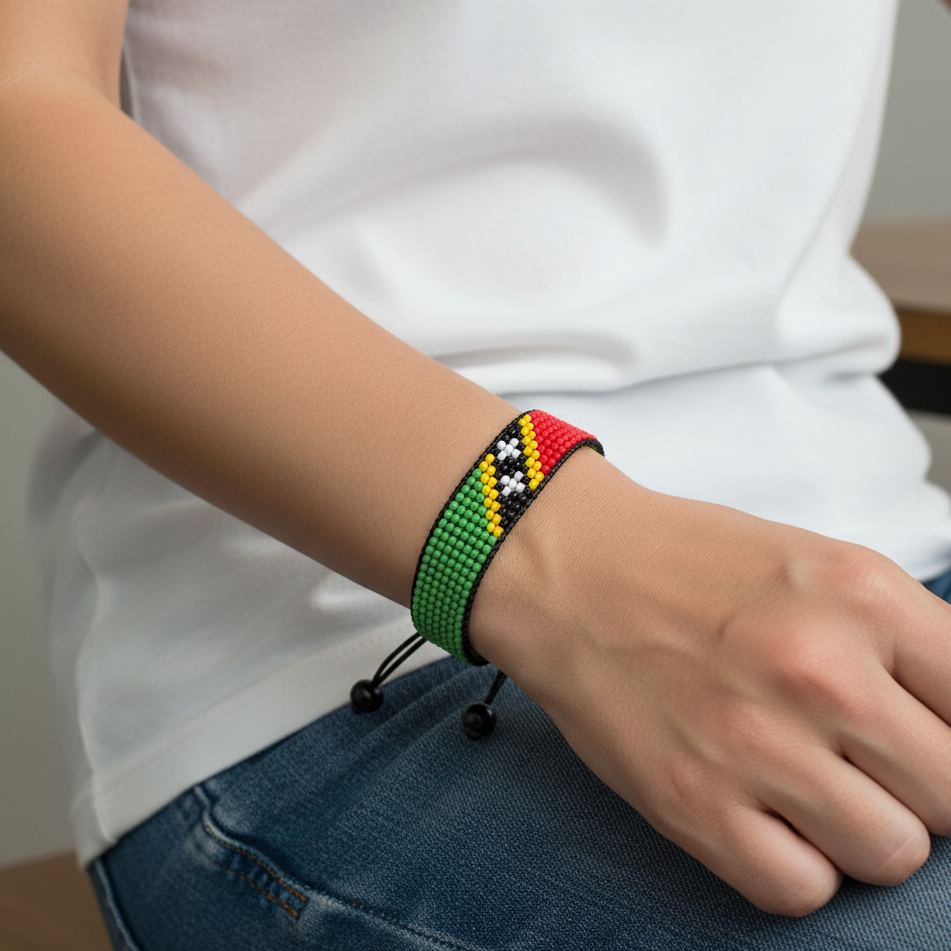 St. Kitts und Nevis Flaggenarmband: Verstellbares Boho-Stil Seilarmband für Damen & Herren