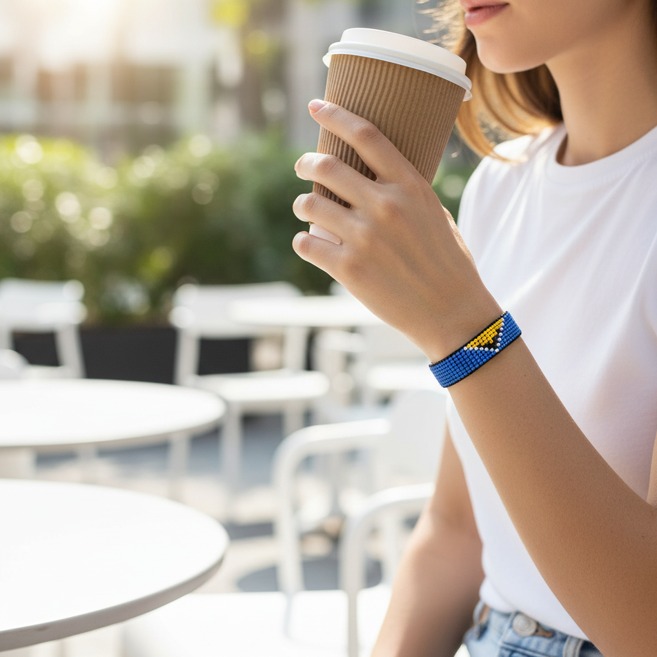 Bracelet Drapeau Sainte-Lucie : Bracelet réglable en corde style bohème pour femmes et hommes