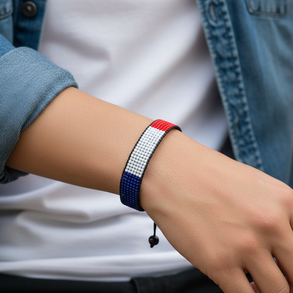 St. Martin Flaggen-Armband: Verstellbares Boho-Seilarmband für Damen und Herren