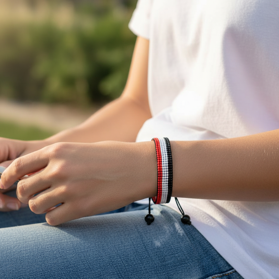 Sudan-Flaggen-Armband: Handgefertigtes, verstellbares Armband im Boho-Stil mit Perlen und patriotischem Design
