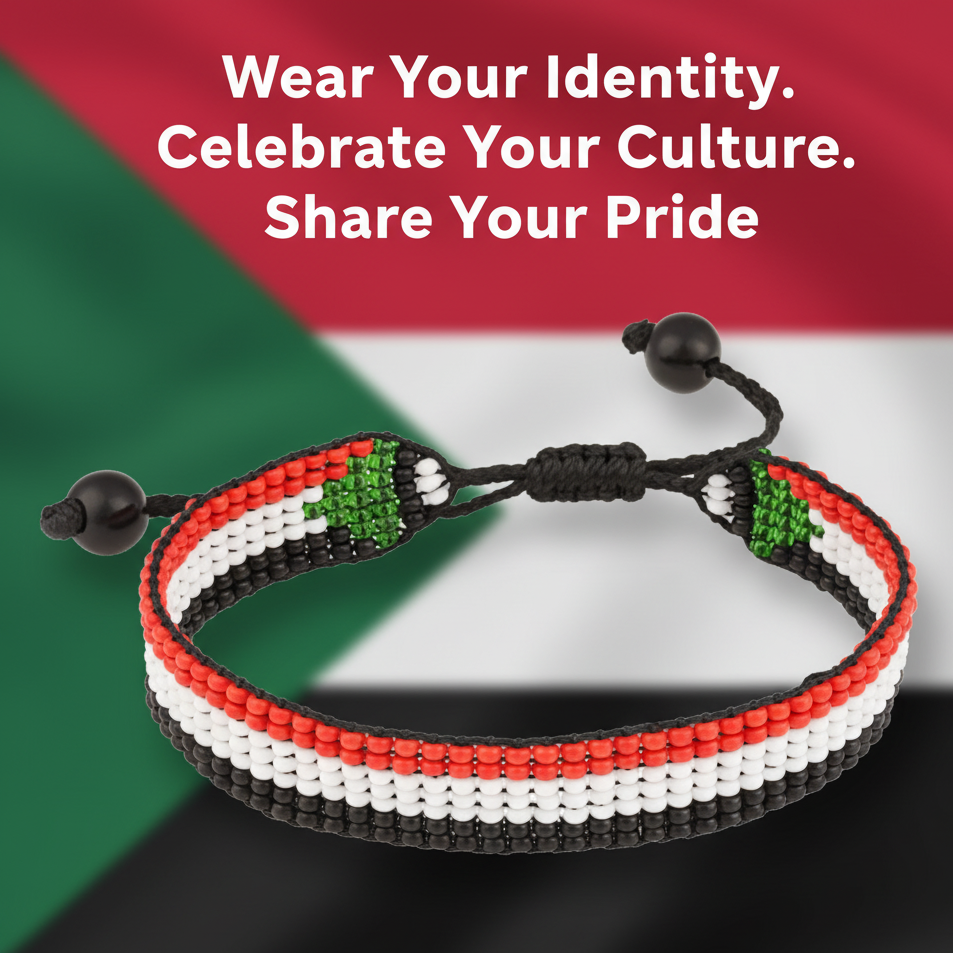 Sudan-Flaggen-Armband: Handgefertigtes, verstellbares Armband im Boho-Stil mit Perlen und patriotischem Design