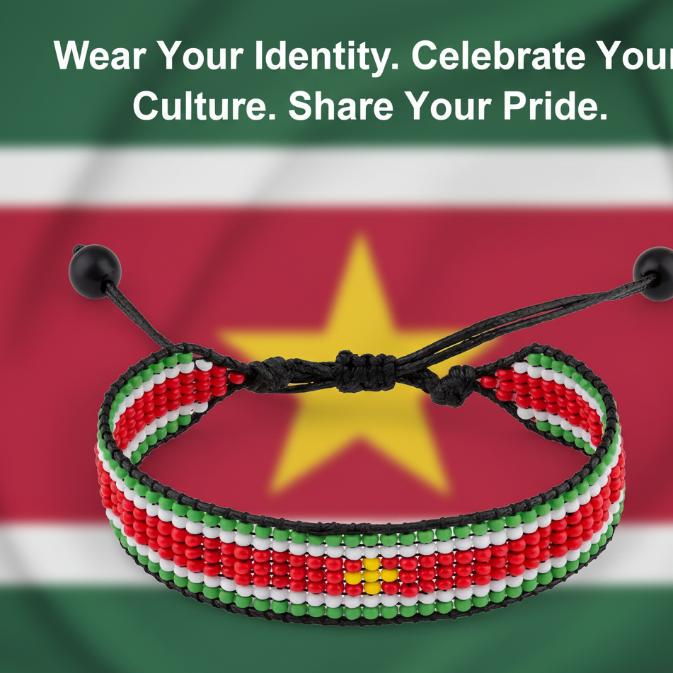 Suriname Flag Bracelet: Adjustable, Boho Style Rope Bracelet for Women & Men