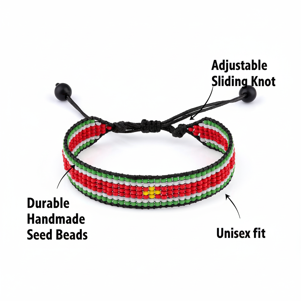 Suriname Flag Bracelet: Adjustable, Boho Style Rope Bracelet for Women & Men