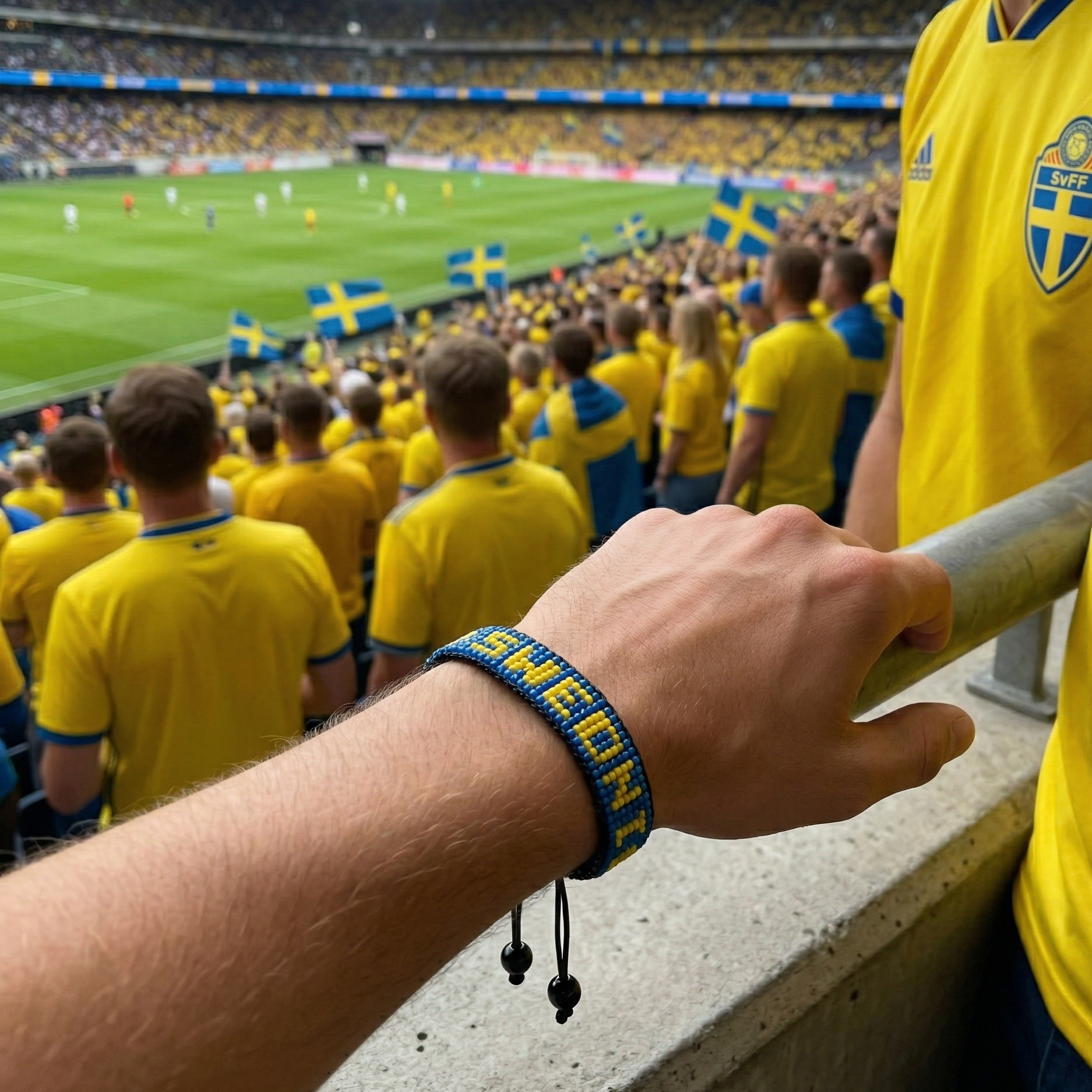 Bracelet de drapeau perlé Suède Coupe du Monde 2026 – Fait main et ajustable