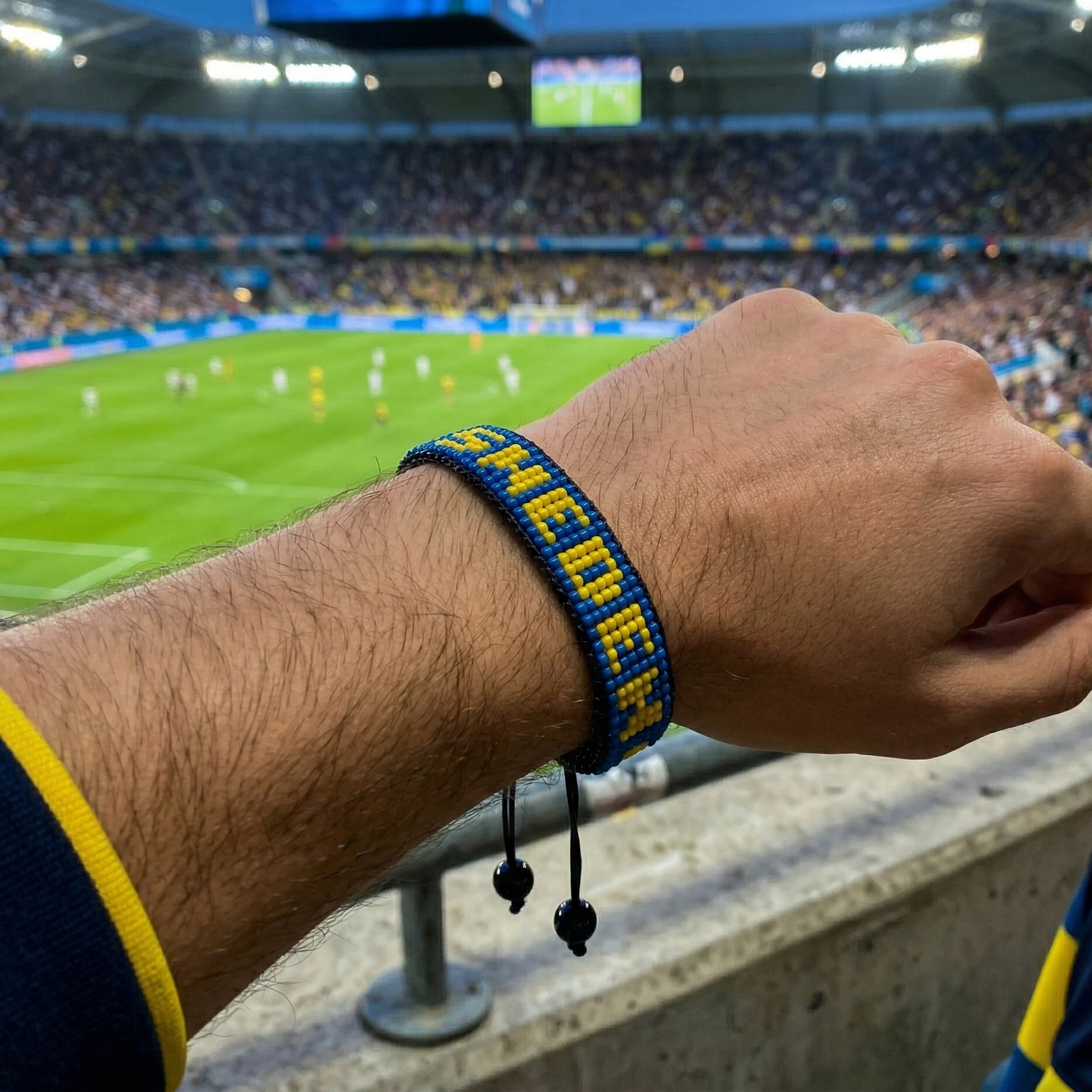 Bracelet de drapeau perlé Suède Coupe du Monde 2026 – Fait main et ajustable