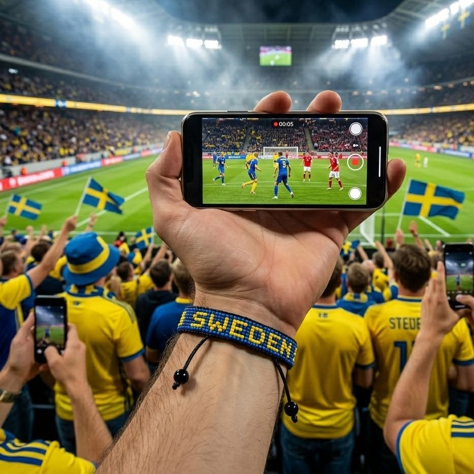 Bracelet de drapeau perlé Suède Coupe du Monde 2026 – Fait main et ajustable