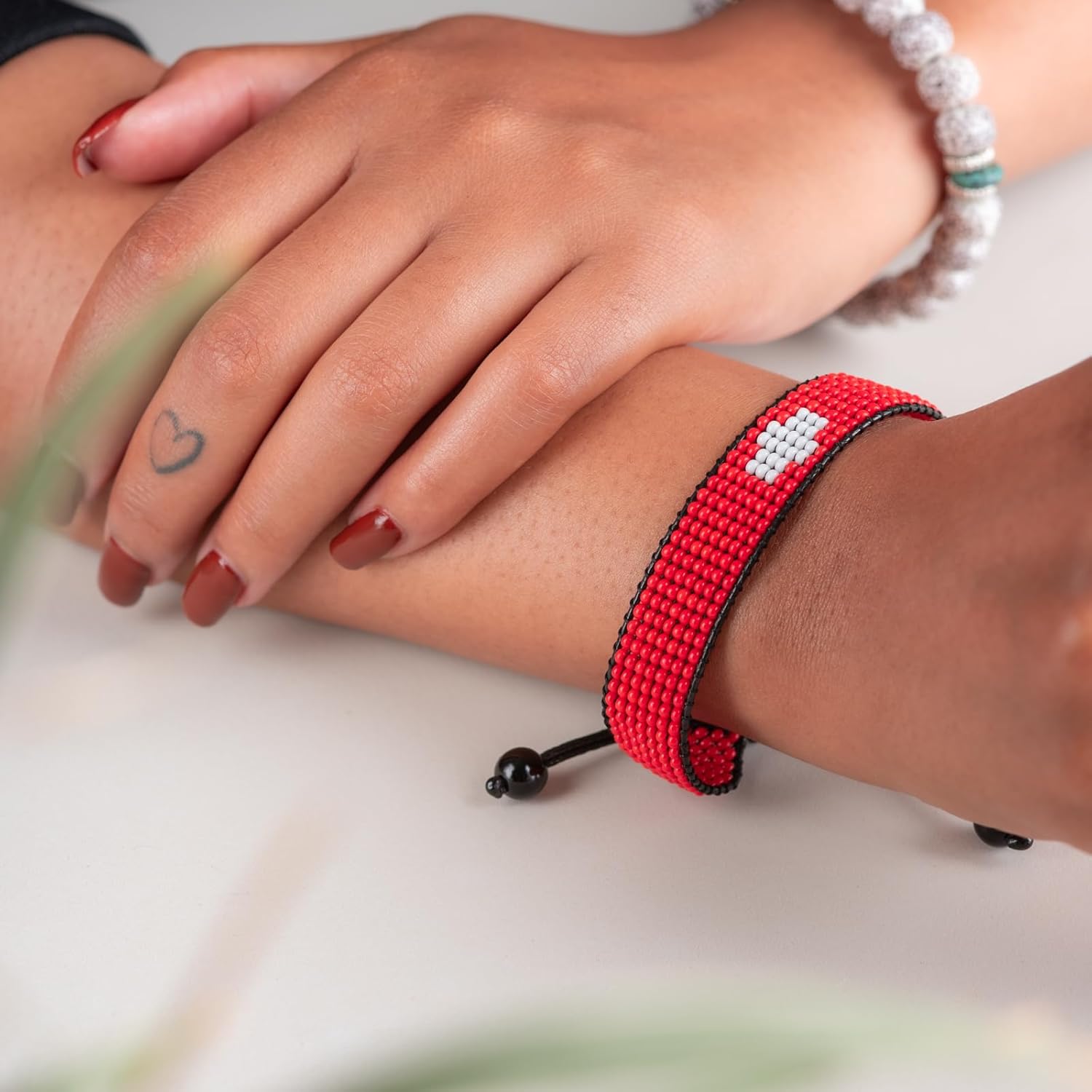 Switzerland Flag Bracelet: Handmade, Adjustable Beaded, Unisex Boho-Style Rope Bracelet