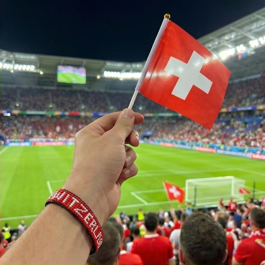 WM 2026 Schweiz Perlenarmband mit Flagge – Handgefertigt & Verstellbar