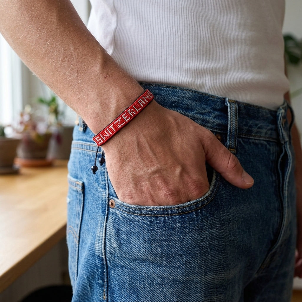 Switzerland Flag Bracelet – Handmade Adjustable Bracelet