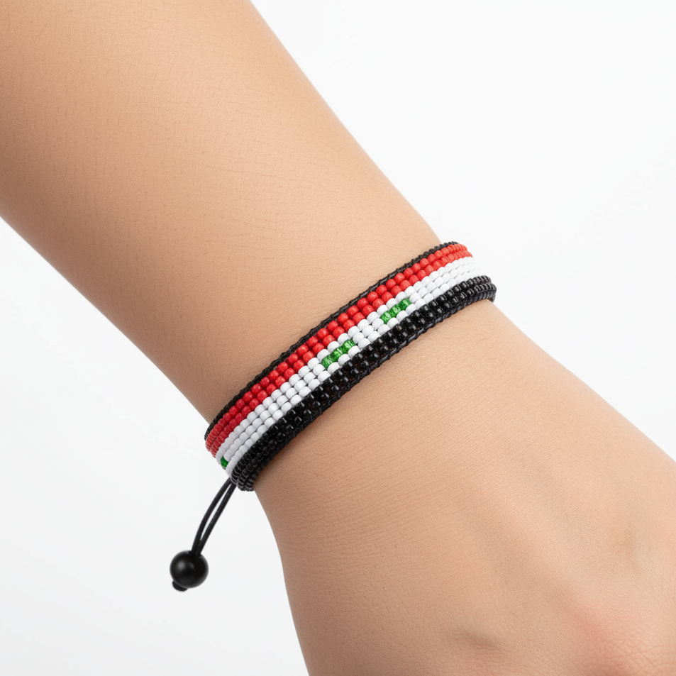 Syrien Flaggenarmband: Arabische Eleganz, Handgefertigter verstellbarer Unisex-Boho-Schmuck