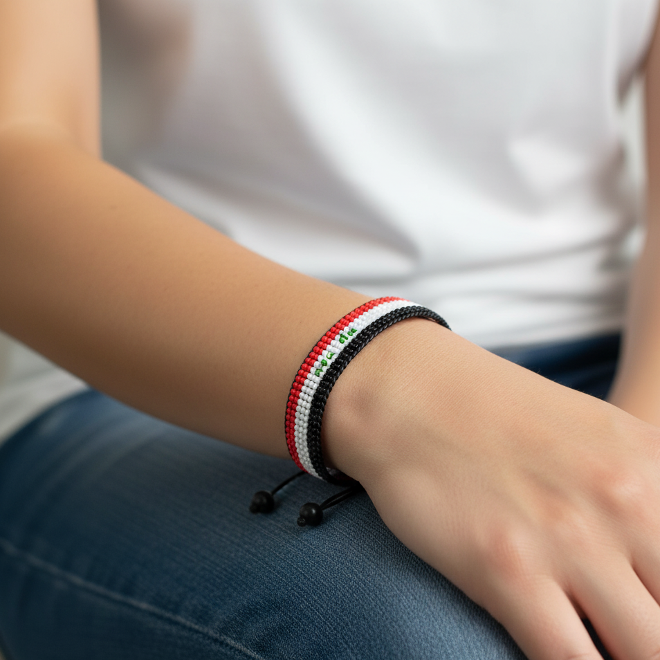 Syrien Flaggenarmband: Arabische Eleganz, Handgefertigter verstellbarer Unisex-Boho-Schmuck
