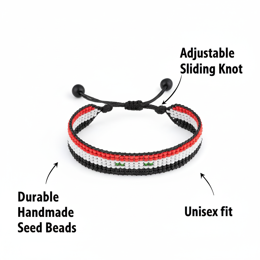 Syrien Flaggenarmband: Arabische Eleganz, Handgefertigter verstellbarer Unisex-Boho-Schmuck
