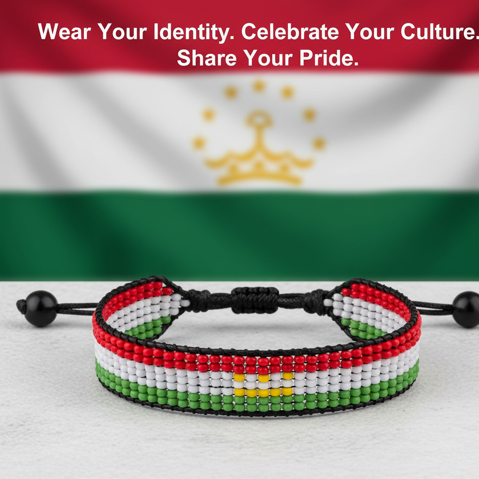 Bracelet Drapeau du Tadjikistan : Bracelet en Corde Réglable de Style Bohème pour Femmes et Hommes
