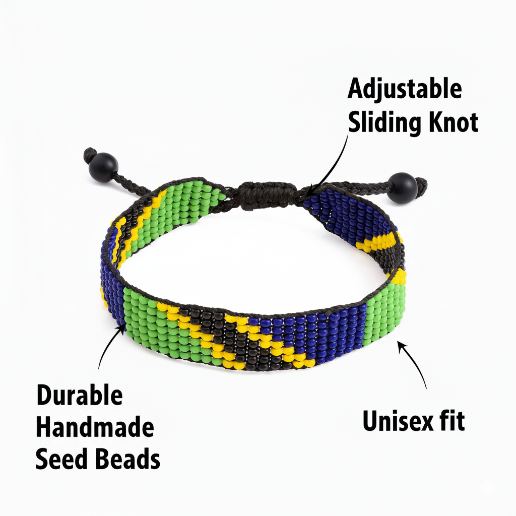 Tanzania Flag Bracelet: Handmade, Adjustable Beaded Boho-Style Rope Bangle with Patriotic Design