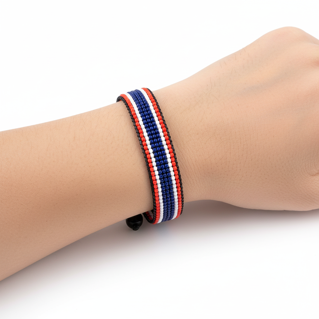 Thailand Flag Bracelet: Handmade, Adjustable String, Unisex Boho Patriotic Gift.