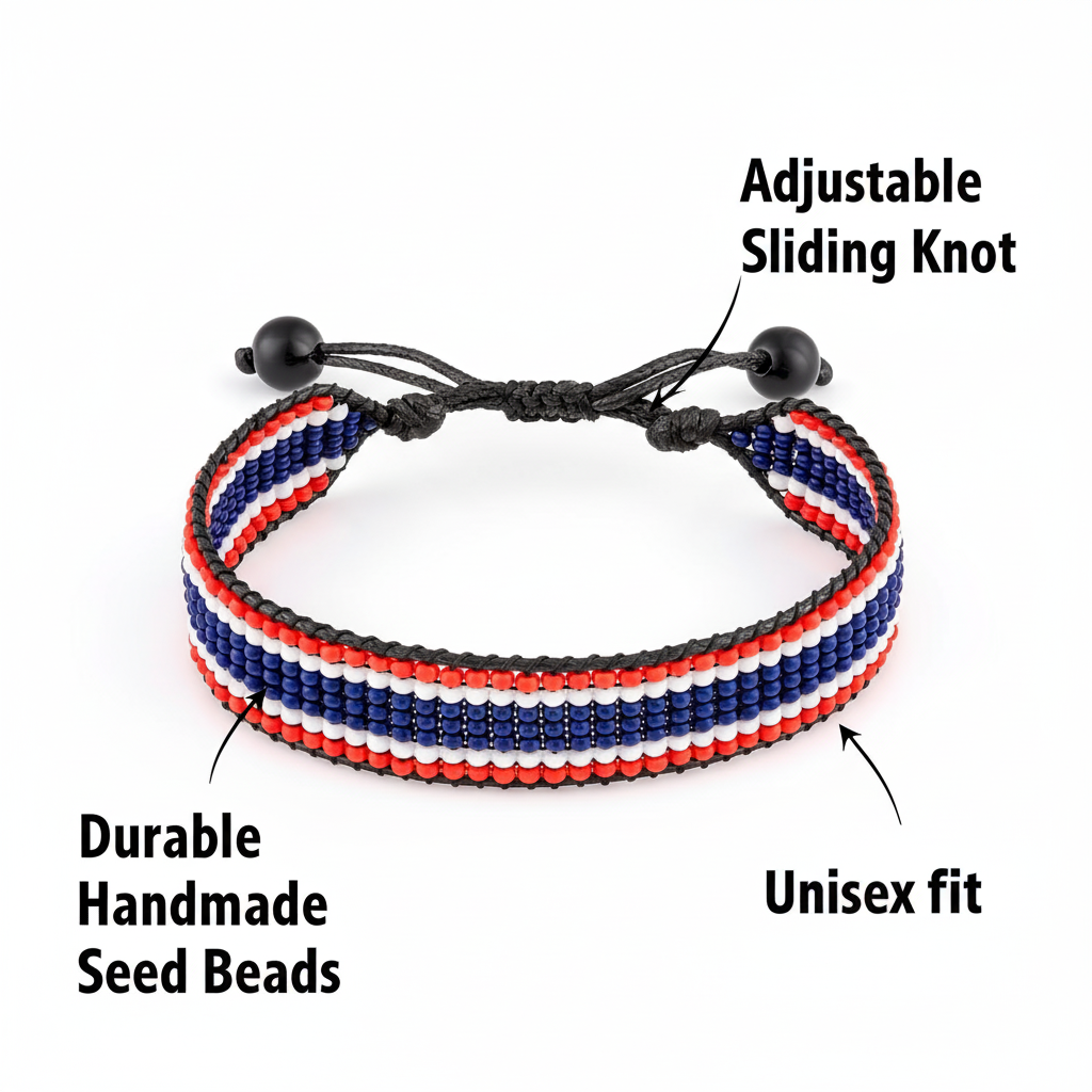 Thailand Flag Bracelet: Handmade, Adjustable String, Unisex Boho Patriotic Gift.