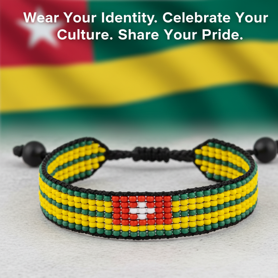 Togo-Flaggenarmband: Handgefertigt, verstellbar, Perlen, Unisex, Boho-Stil mit patriotischem Design