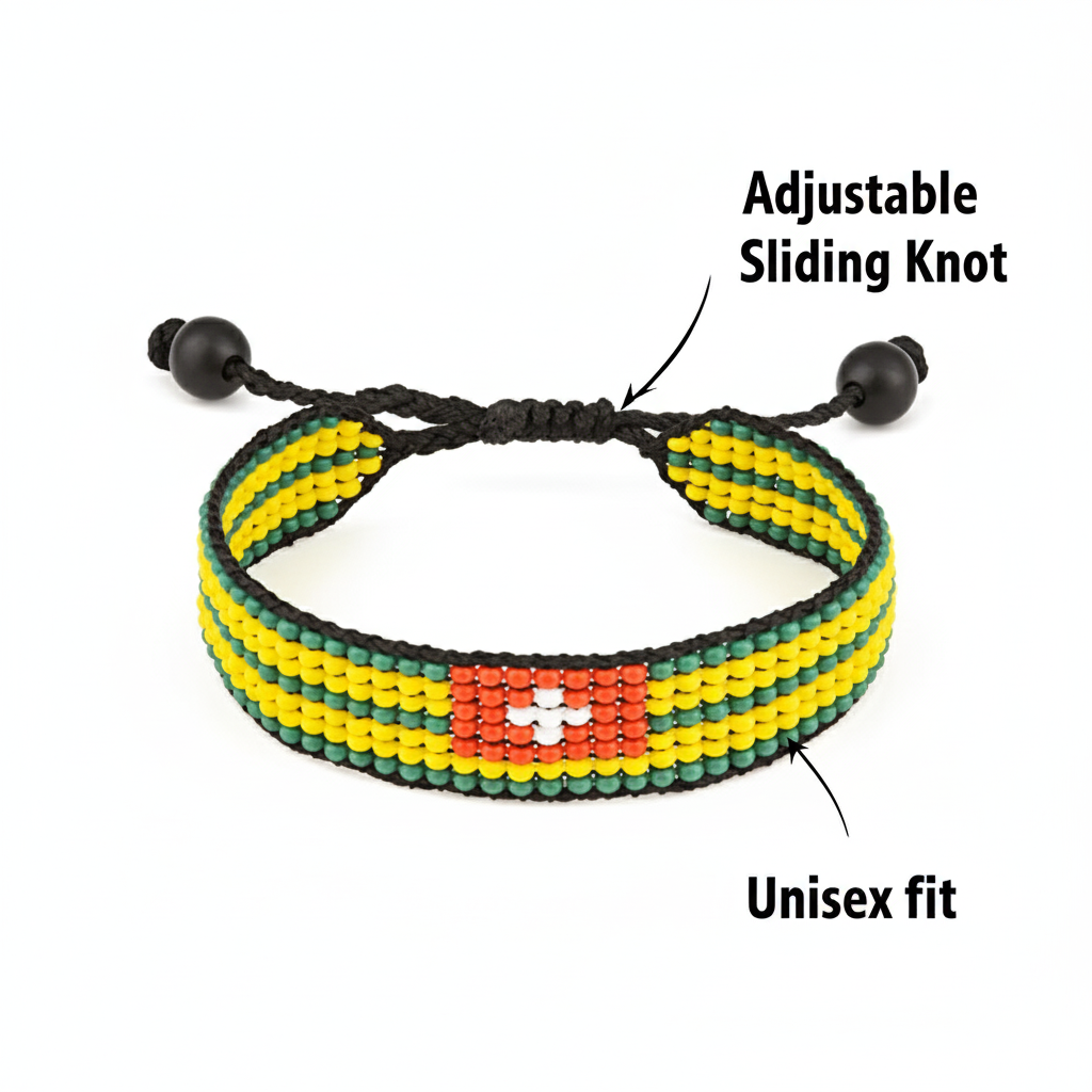 Togo Flag Bracelet: Handmade, Adjustable Beaded Unisex Boho-Style with Patriotic Design