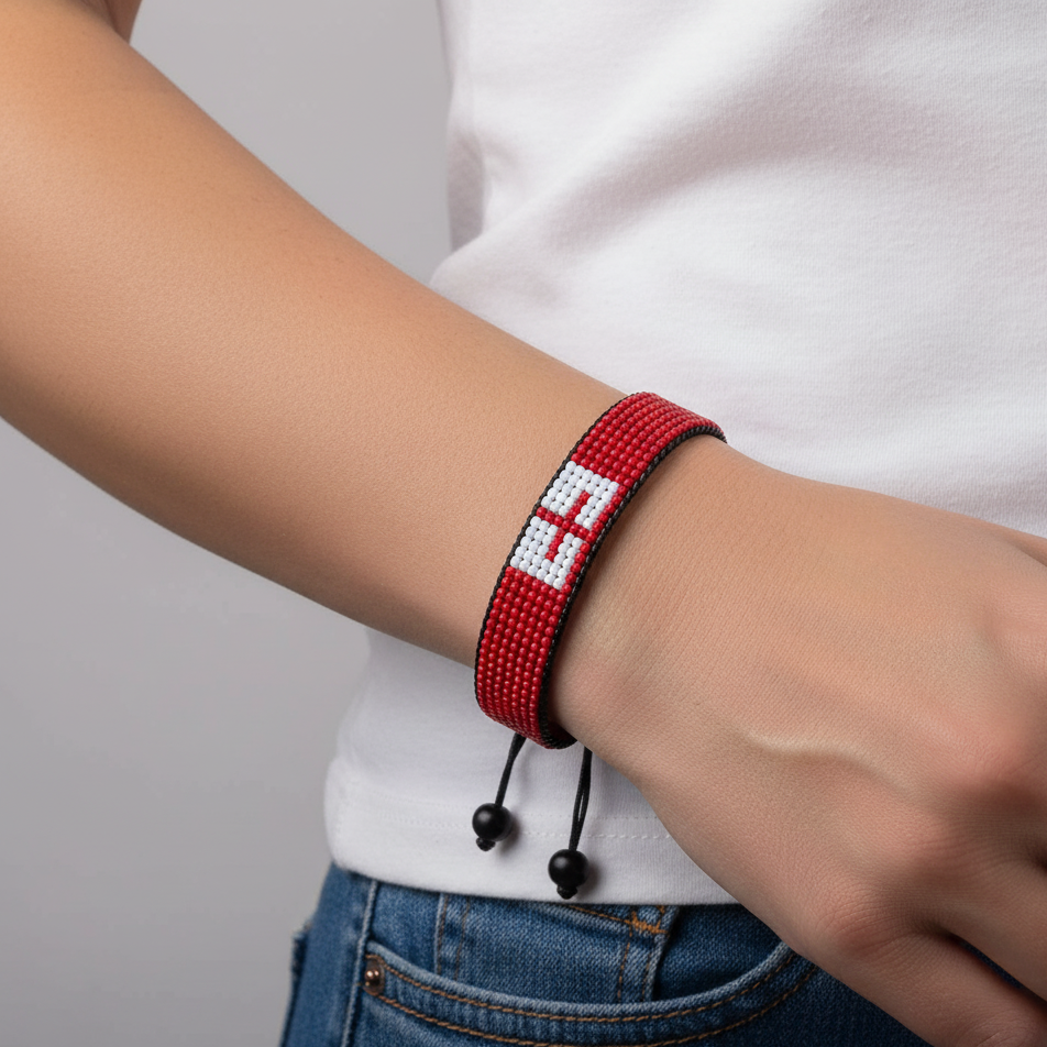 Tonga Flaggen-Armband: Verstellbares, handgemachtes, unisex Perlenarmband im Boho-Stil
