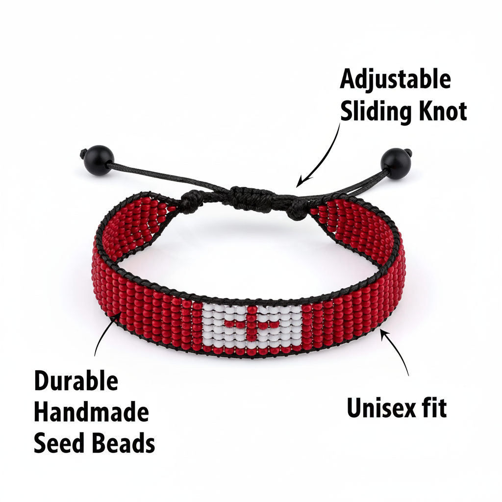 Tonga Flag Bracelet: Adjustable, Handmade, Unisex Boho Style Beaded Bracelet