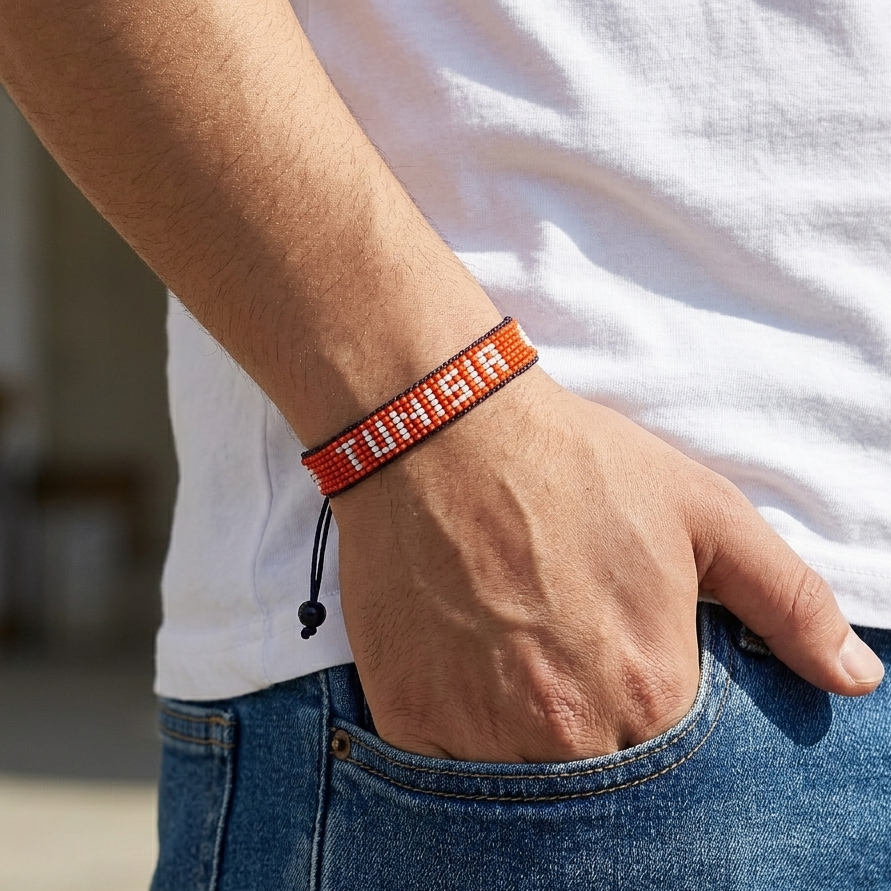 Tunisia Flag Bracelet – Handmade Adjustable Bracelet