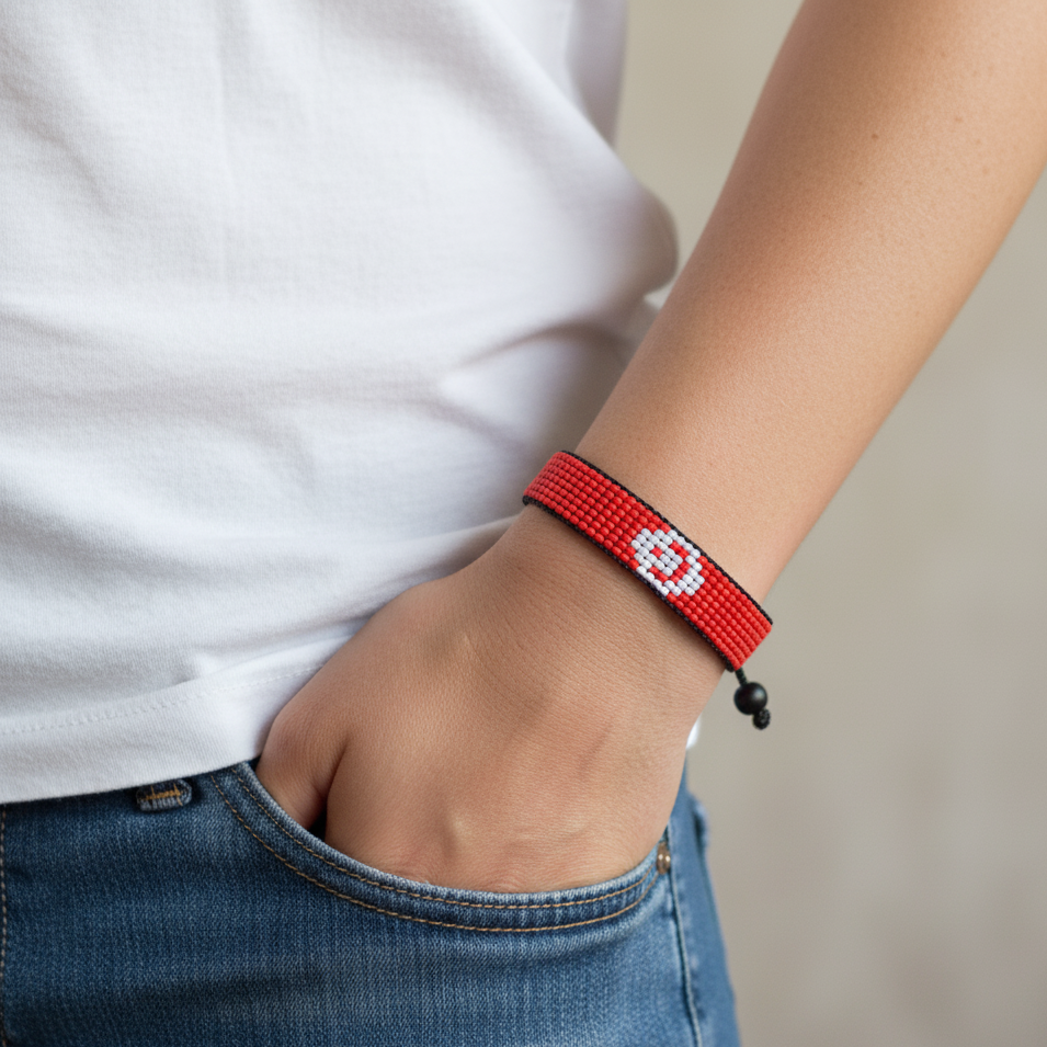 Tunesien Flaggenarmband: Handgefertigtes, verstellbares Unisex-Boho-Armband mit patriotischem Design