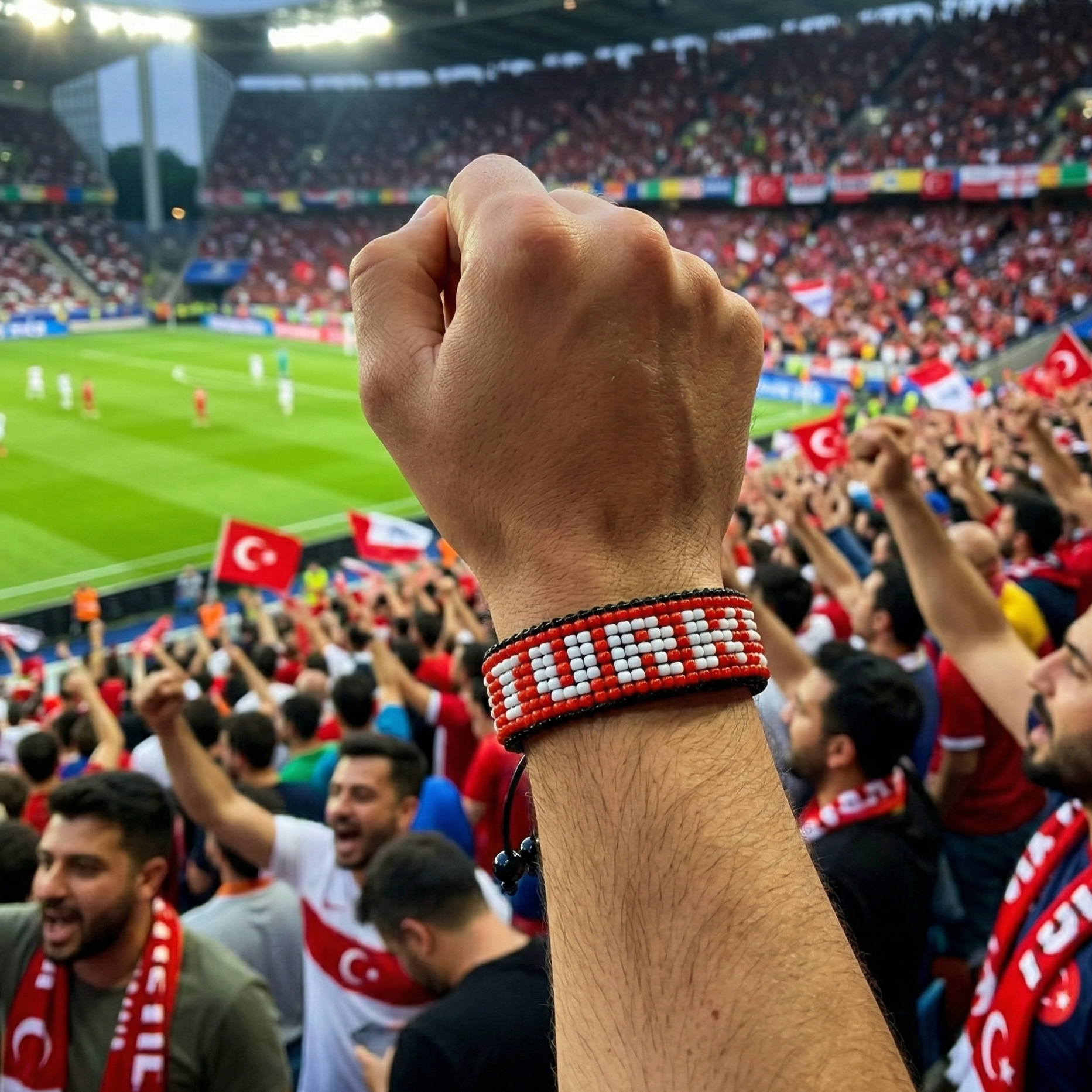 Bracelet Perlé Drapeau Turquie Coupe du Monde 2026 – Fait Main & Ajustable