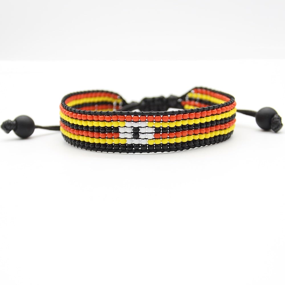 Uganda Flag Bracelet: Handmade, Adjustable Beaded Boho-Style Rope Bangle with Patriotic Design