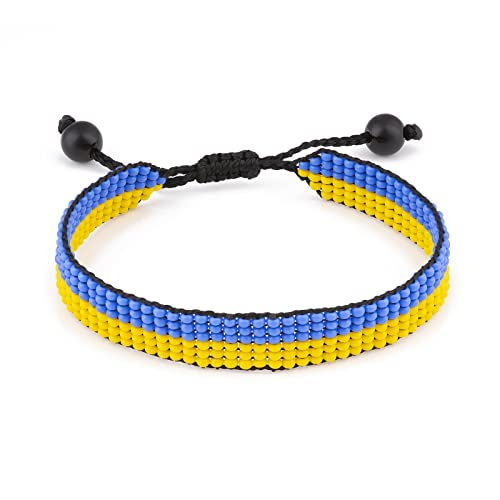 Ukraine Flag Bracelet: Handmade, Adjustable Beaded Boho-Style Rope Bangle with Patriotic Design