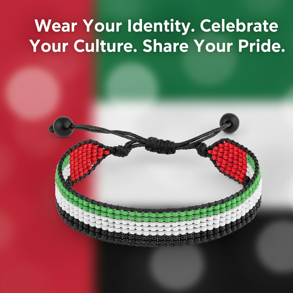 United Arab Emirates Flag Bracelet: Arabian Elegance, Handcrafted, Adjustable Unisex Boho-style Design