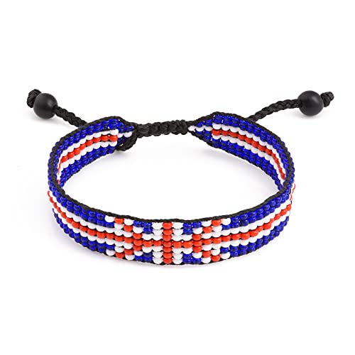 United Kingdom Flag Bracelet: Handmade, Adjustable Beaded Boho-Style with Patriotic Design