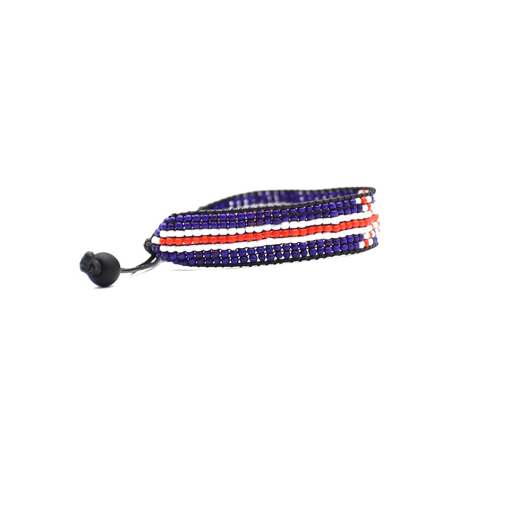 United Kingdom Flag Bracelet: Handmade, Adjustable Beaded Boho-Style with Patriotic Design