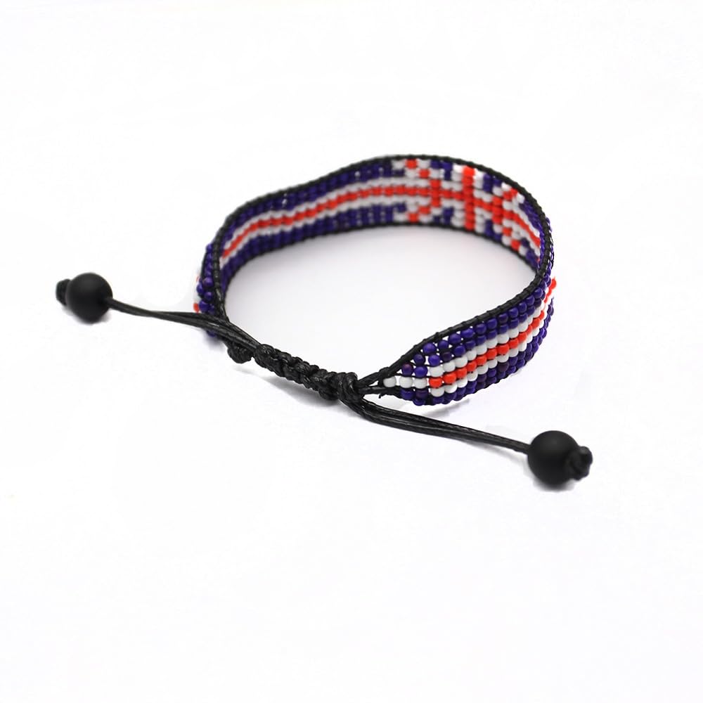 United Kingdom Flag Bracelet: Handmade, Adjustable Beaded Boho-Style with Patriotic Design