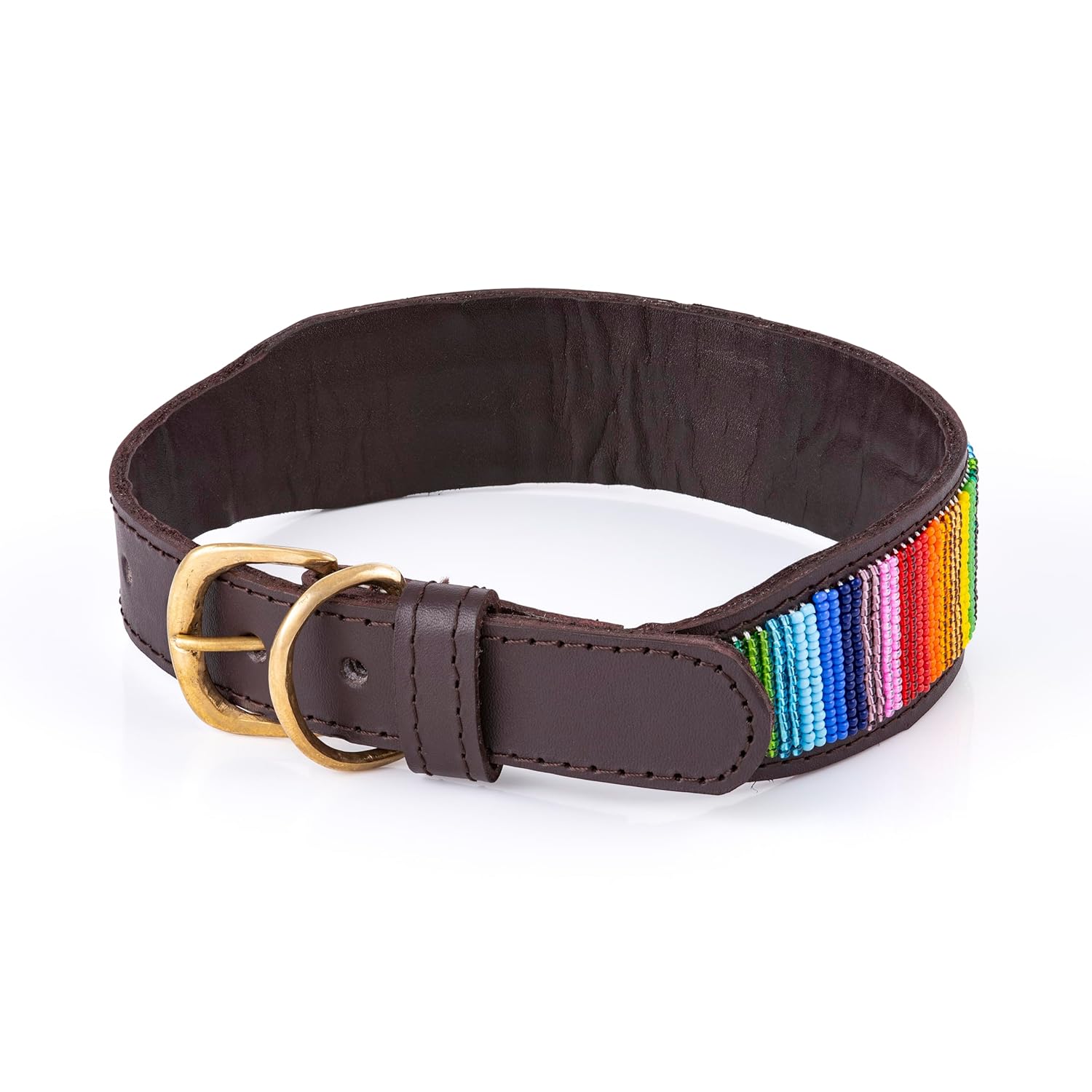 Handgefertigtes, Perlenbesetztes Lederhalsband für große Hunde – Robust & Stilvoll – Passend für 40-50 cm Halsumfang (Upinde)