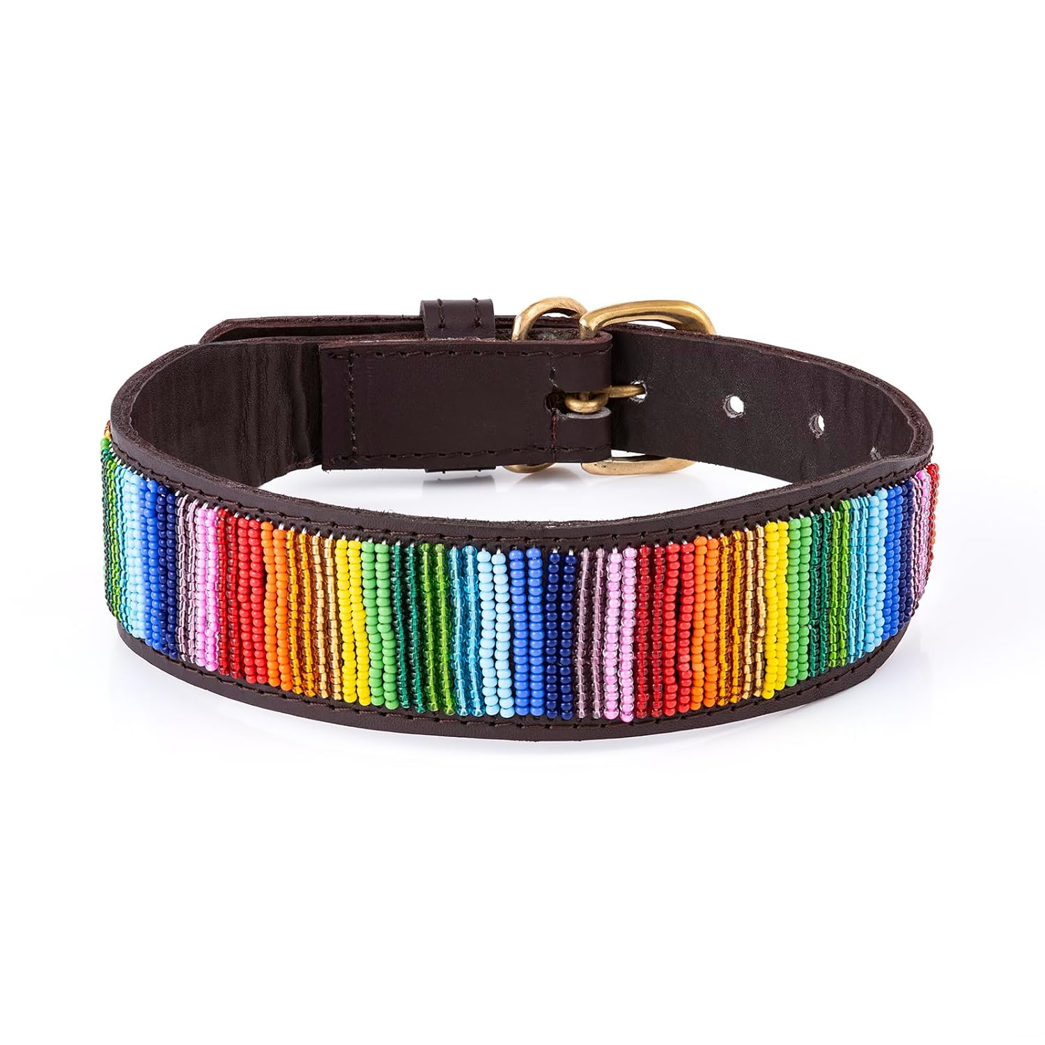 Handgefertigtes, Perlenbesetztes Lederhalsband für große Hunde – Robust & Stilvoll – Passend für 40-50 cm Halsumfang (Upinde)