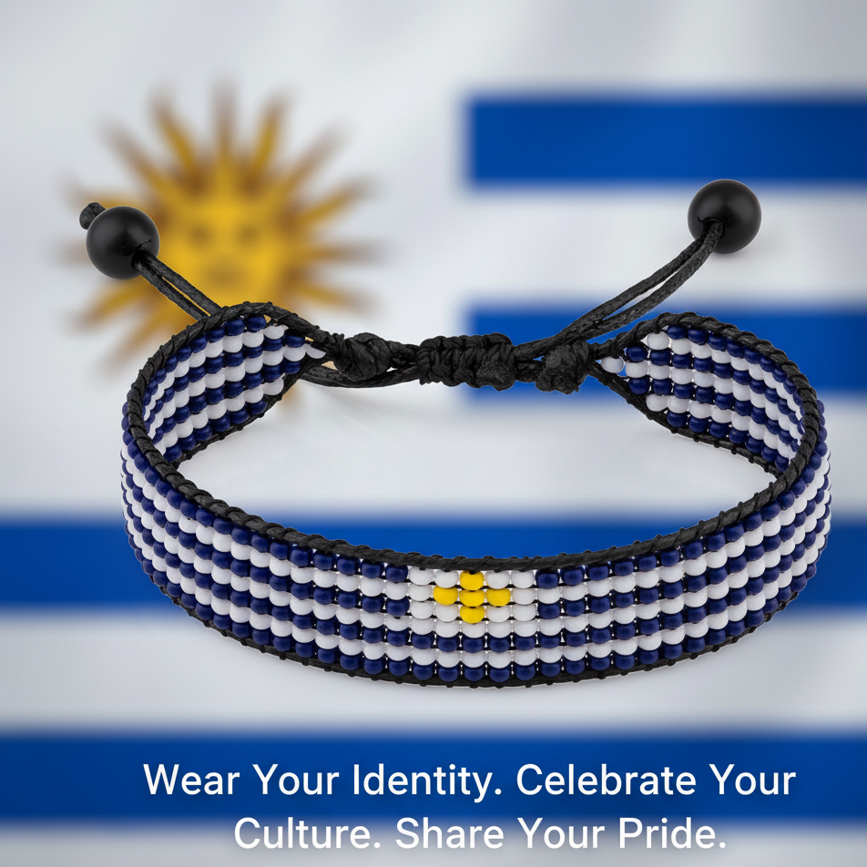 Uruguay Flag Bracelet: Handmade, Adjustable, Boho Style Gift for Women & Men